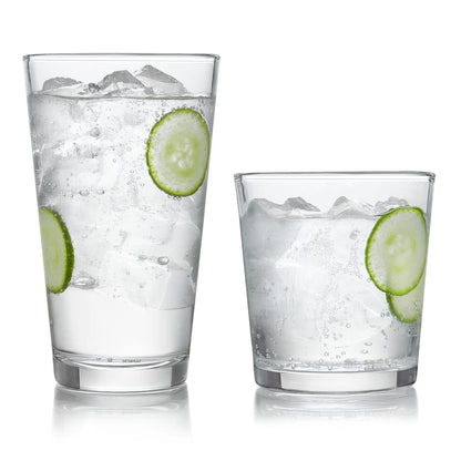 Libbey Juego de 16 Vasos de Vidrio Ascent, 473 ml y 384 ml - Claro
