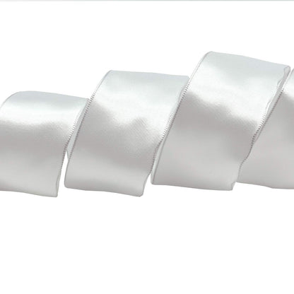 Morex Cinta de satén con alambre, envoltura de regalo, decoración de Navidad y boda, cintas de seda para manualidades y arreglos florales, 1-1/2 pulgadas por 10 yardas, blanco
