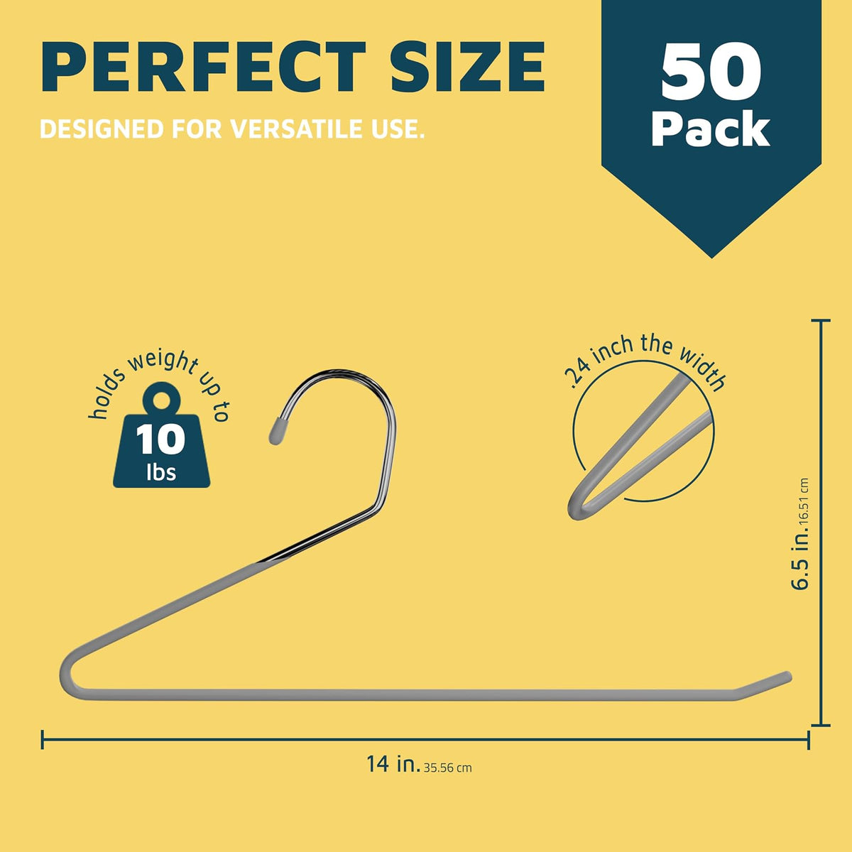 Lifemaster 50-Pc Heavy Duty Metal Non-Slip Pants Hanger Set - Space-Saving Closet Hangers for Pants, Jeans, Blankets, and More - Organize with Open-Ended Sleek Design - Grey