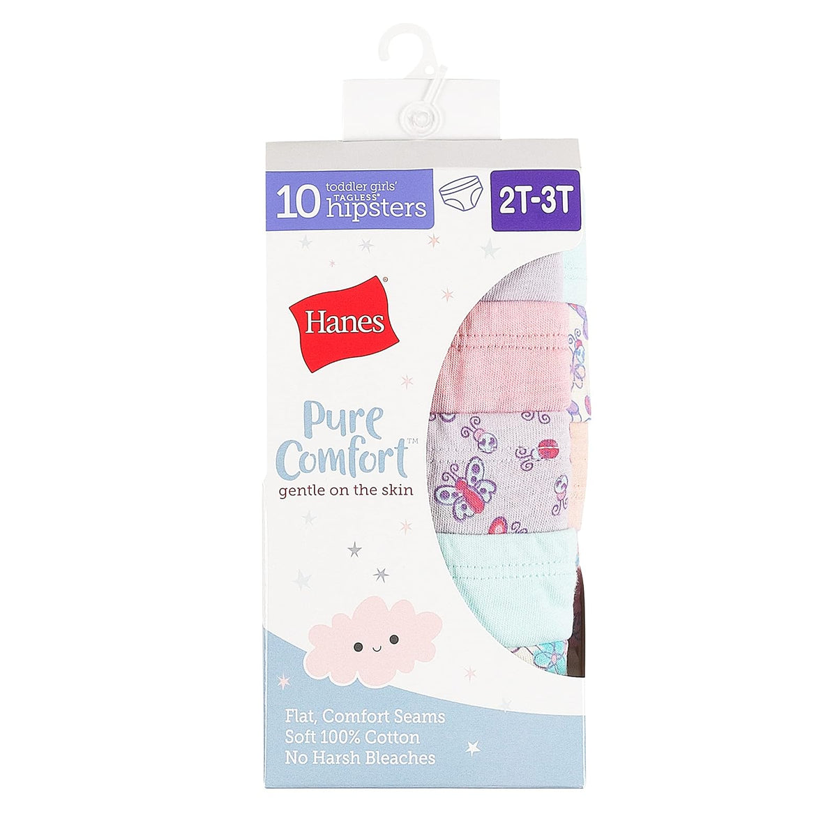 Hanes Hanes Girls' Toddler Underwear, Pure Comfort 100% Cotton, Available in Briefs and Hipster, 10-Pack Ropa Interior a la Cadera Niñas