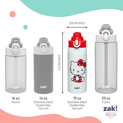 Zak Designs Sanrio Sage - Botella de agua para niños para escuela o viajes, botella de agua de acero inoxidable de 19 onzas con popote, mango y a prueba de fugas, cubierta de boquilla desplegable