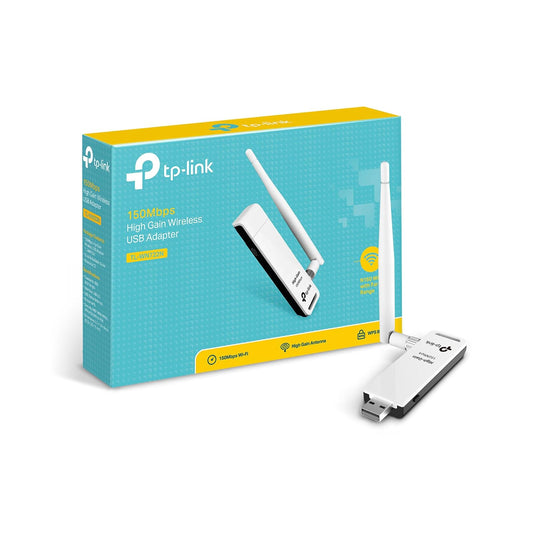 TP-Link TL-WN722N, Adaptador de Rojo USB WPS, 150 MBps, Antena Desmontable de 4 dBi, versión 2.0, N150, Blanco