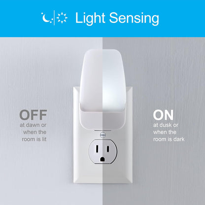 GE 55992, luz LED nocturna, enchufable, sensor de atardecer a amanecer, blanco frío, iluminación ambiental, ideal para niños y adultos, recámara, baño, guardería, cocina, pasillo, 4 unidades