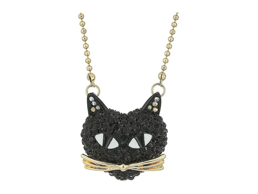 Betsey Johnson Collar con colgante de gato pavé, 16 pulgadas + 3 pulgadas extensor, Una talla, Metal, N/A