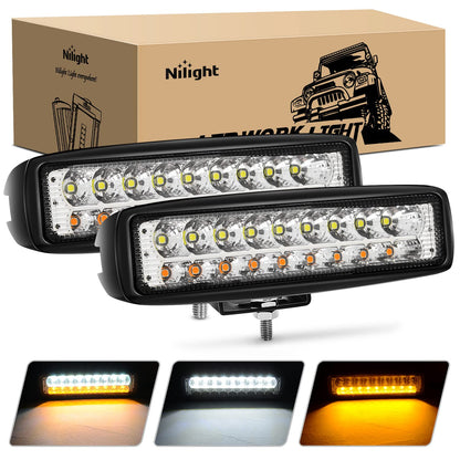 Nilight - 2 Barras de Luces LED 15020F-B Blanco/ámbar, 15.2 cm, Haz Amplio, neblina, Carretera, Bote, conducción, Trabajo, SUV, Jeep, lámpara - Led Pods