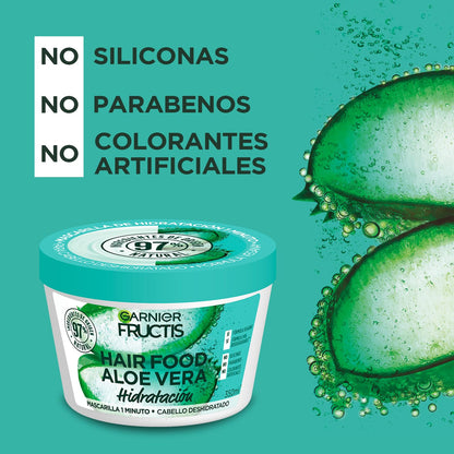 Kit Garnier Fructis HairFood Aloe Vera mascarilla para cabello 2Pack | Mascarilla para cabello de hidratación profunda para cabello deshidratado, 350ml c/u, fórmula 98% natural.