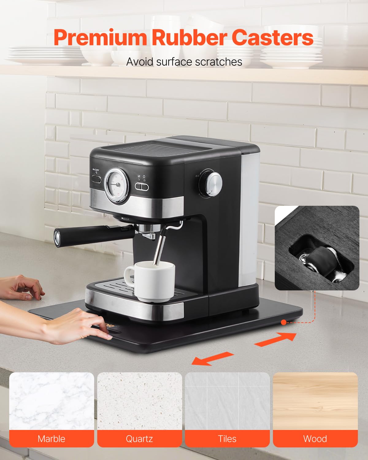 VEVOR - Deslizador para electrodomésticos, Grande, 16 x 12 Pulgadas, Bandeja Deslizante con Ruedas de Goma silenciosas y Mango Hueco, fácil de Limpiar, Bandeja rodante para cafetera, encimera de