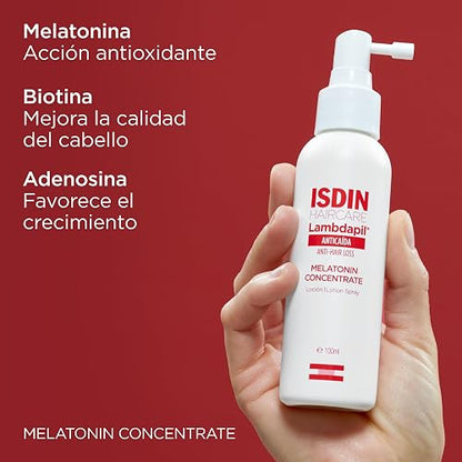 Isdin Lambdapil, Loción Spray Anticaída con Concentrado de Melatonina, 100 Ml, Contribuye a Revertir los Primeros Signos del Envejecimiento Capilar, Ayudando a Reforzar el Cabello y Reducir Su Caída,