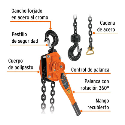 Truper POPA-3, Polipasto de palanca, doble trinquete, 3 toneladas