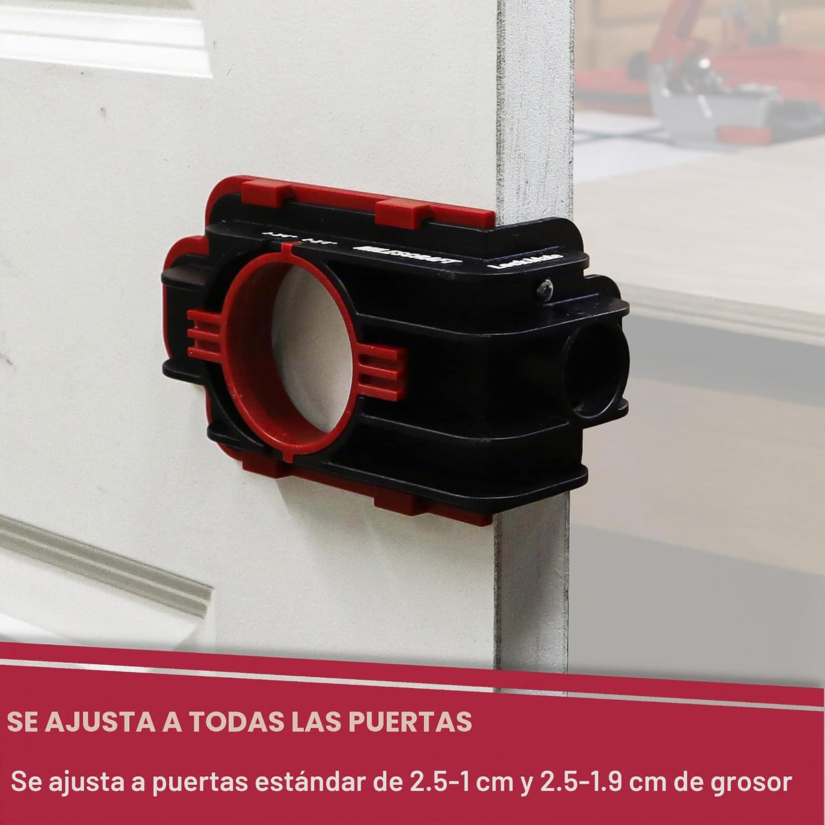 Milescraft 1337 Lock Mate - Kit de instalación de cerradura de puerta con plantilla para puertas de madera/metal, 1-3/8 pulgadas a 1-3/4 pulgadas de grosor. Sierras bi-metálicas de cobalto incluidas