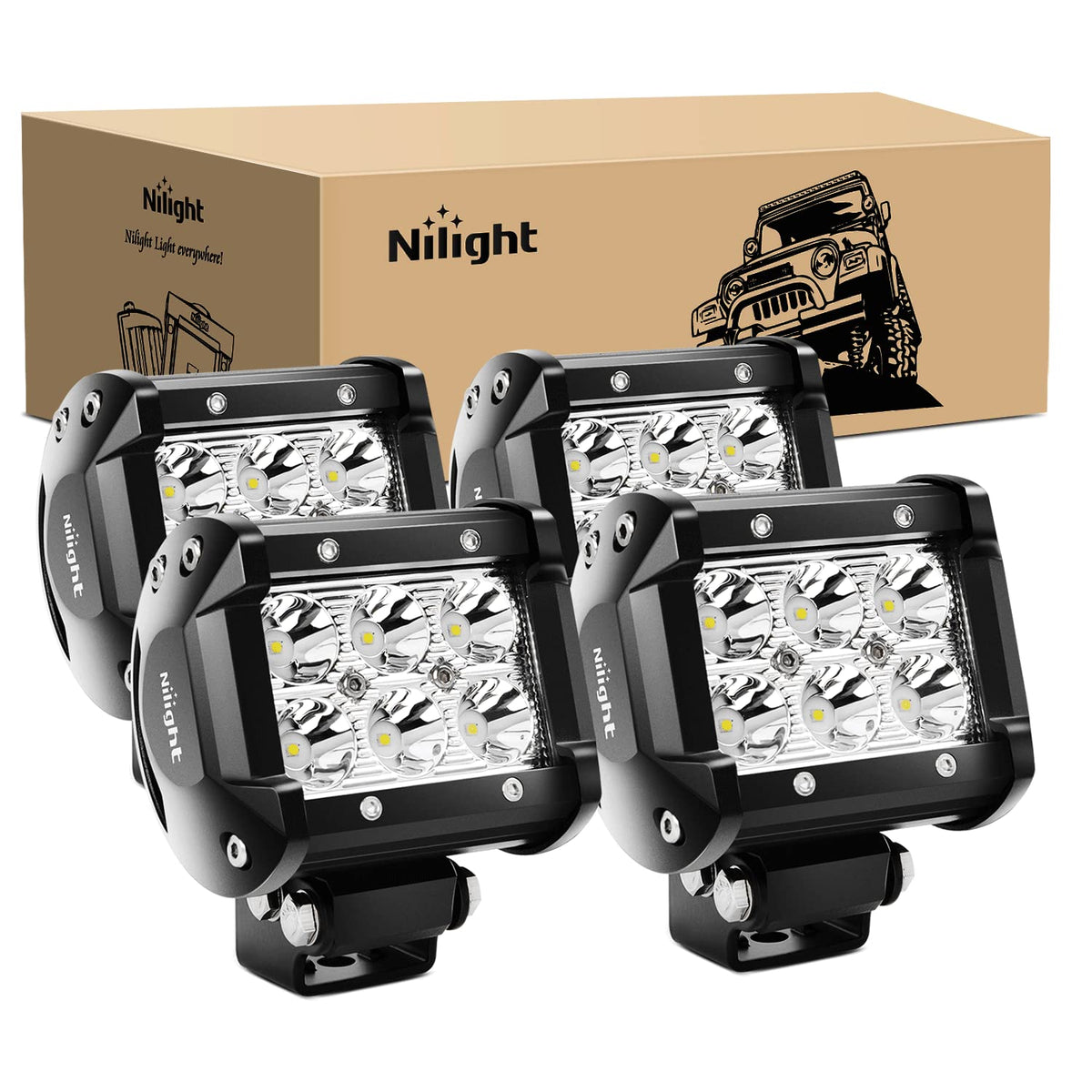 Nilight Barra de Luces LED de Trabajo para Todo Terreno, Varias Medidas - 4PCS 18W Light Bar