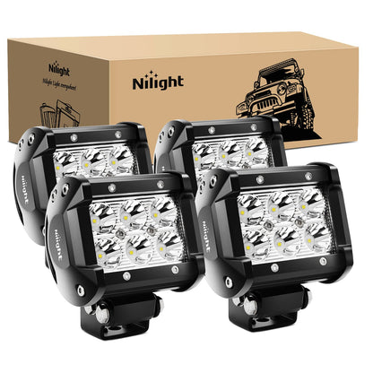 Nilight Barra de Luces LED de Trabajo para Todo Terreno, Varias Medidas - 4PCS 18W Light Bar