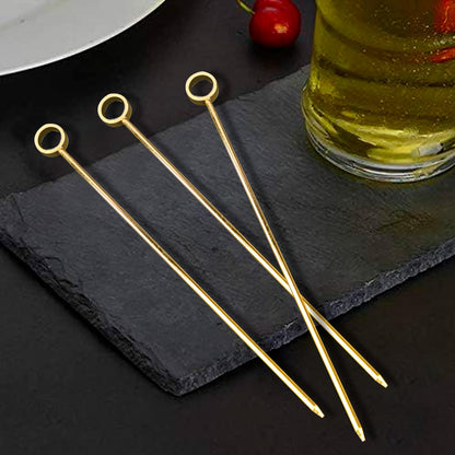 PuTwo Palillos de acero inoxidable para cócteles, 10 cm, paquete de 8, dorado