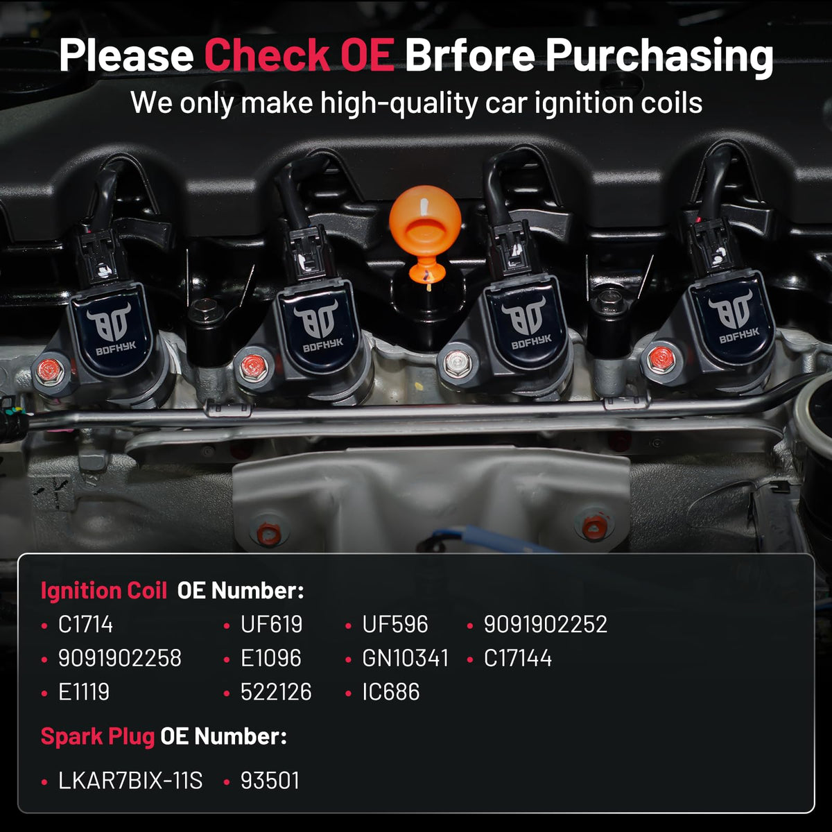 BDFHYK BD-05-01809-CK Bobina de Encendido UF596 y Bujías de Iridio para Toyota Corolla/Prius/Matrix, Lexus CT200h/Scion xD 1.8L