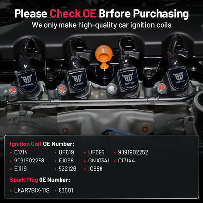 BDFHYK BD-05-01809-CK Bobina de Encendido UF596 y Bujías de Iridio para Toyota Corolla/Prius/Matrix, Lexus CT200h/Scion xD 1.8L