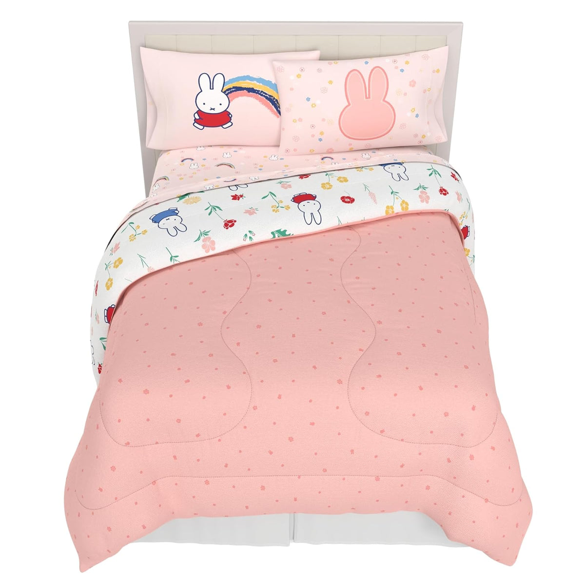 Franco Collectibles - Juego de Ropa de Cama Miffy, tamaño matrimonial, 7 Piezas, edredón Reversible y Esponjoso, con Funda (Producto 100% con Licencia Oficial)