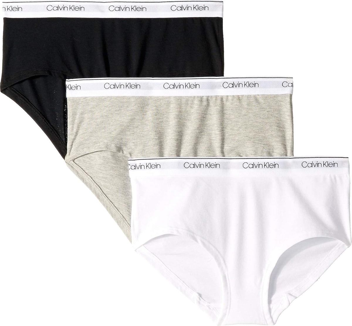 Calvin Klein Calzones Tipo Bikini para Niña, Paquete de 3 - Gris jaspeado, blanco clásico, negro, paquete de 3 - M