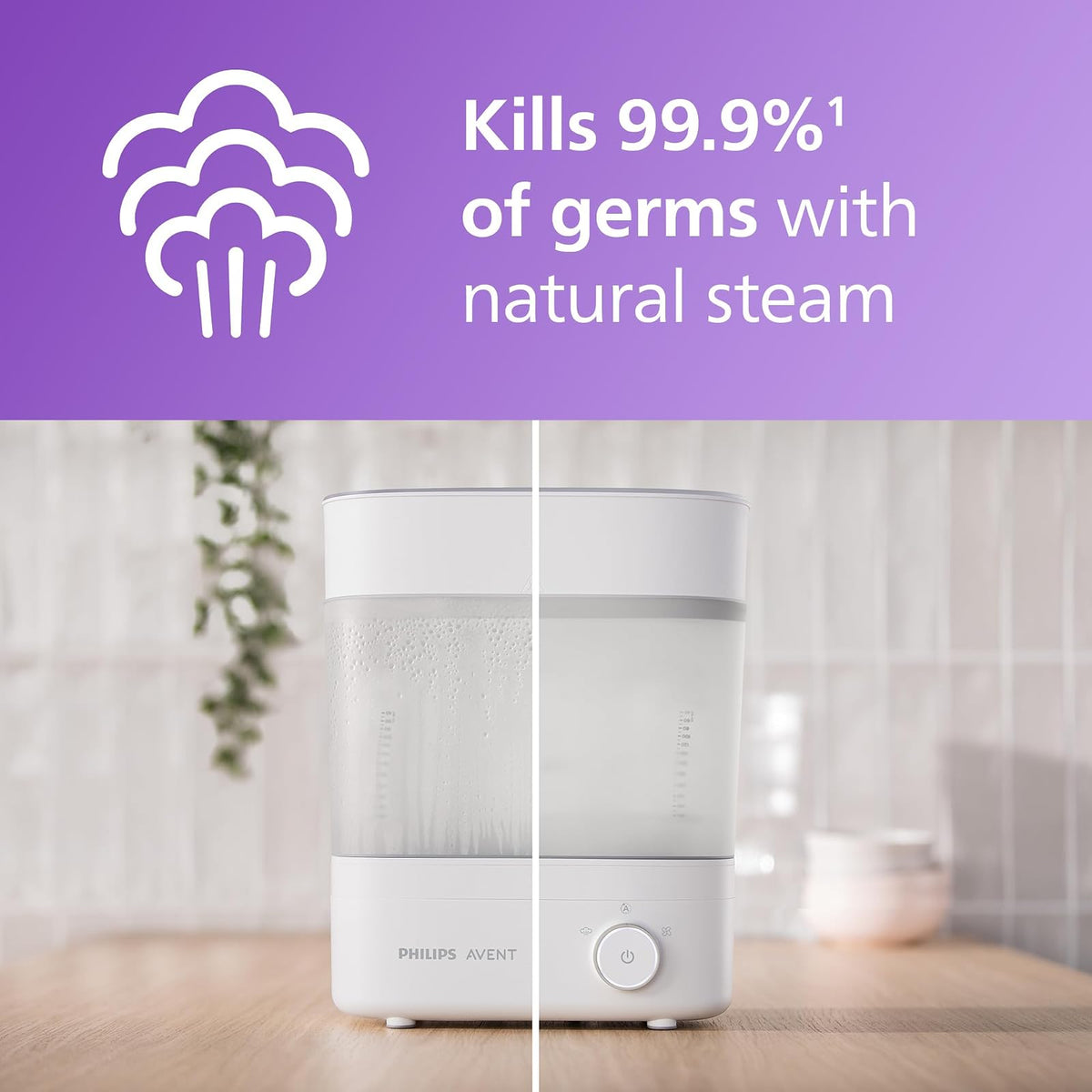 Philips Avent Esterilizador Eléctrico a Vapor Esteriliza, Seca y Almacena | Biberones listos para cada toma | Elimina 99.9% de gérmenes | Esteriliza y seca en 40 minutos | Hasta 6 biberones | SCF293/00
