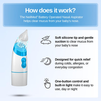 NeilMed Aspirador - Aspirador nasal funciona con pilas para bebés y niños