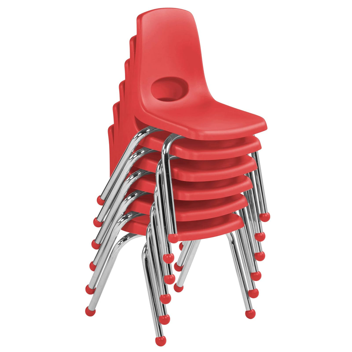 Factory Direct Partners FDP 14 Pulgadas, Asiento apilable para Estudiantes con Patas de Acero Chapado en Cromo y deslizamientos de Bola; para Aprendizaje en casa o Aula, Rojo (Paquete de 6), 10363-RD