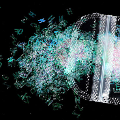 HELYZQ 5 Colores Alfabeto Letras holográficas Brillo Grueso Resina epoxi Lentejuelas 2g por