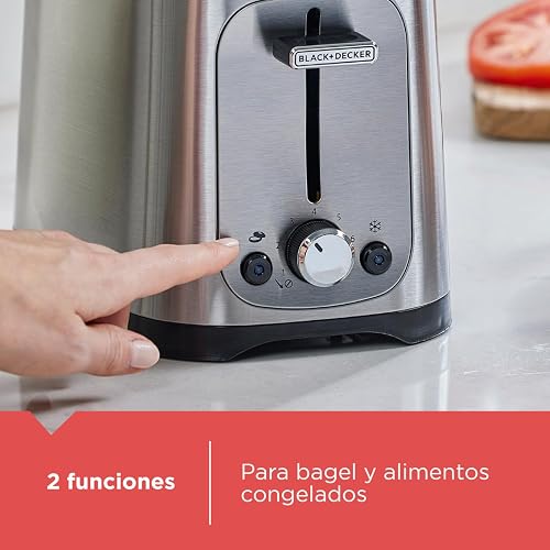Black+Decker Tostadora de Pan 2 Rebanadas con 7 Niveles, TR1227-0SDLA | Ranuras extra anchas para tostar bagels y panes gruesos, con función para alimentos congelados