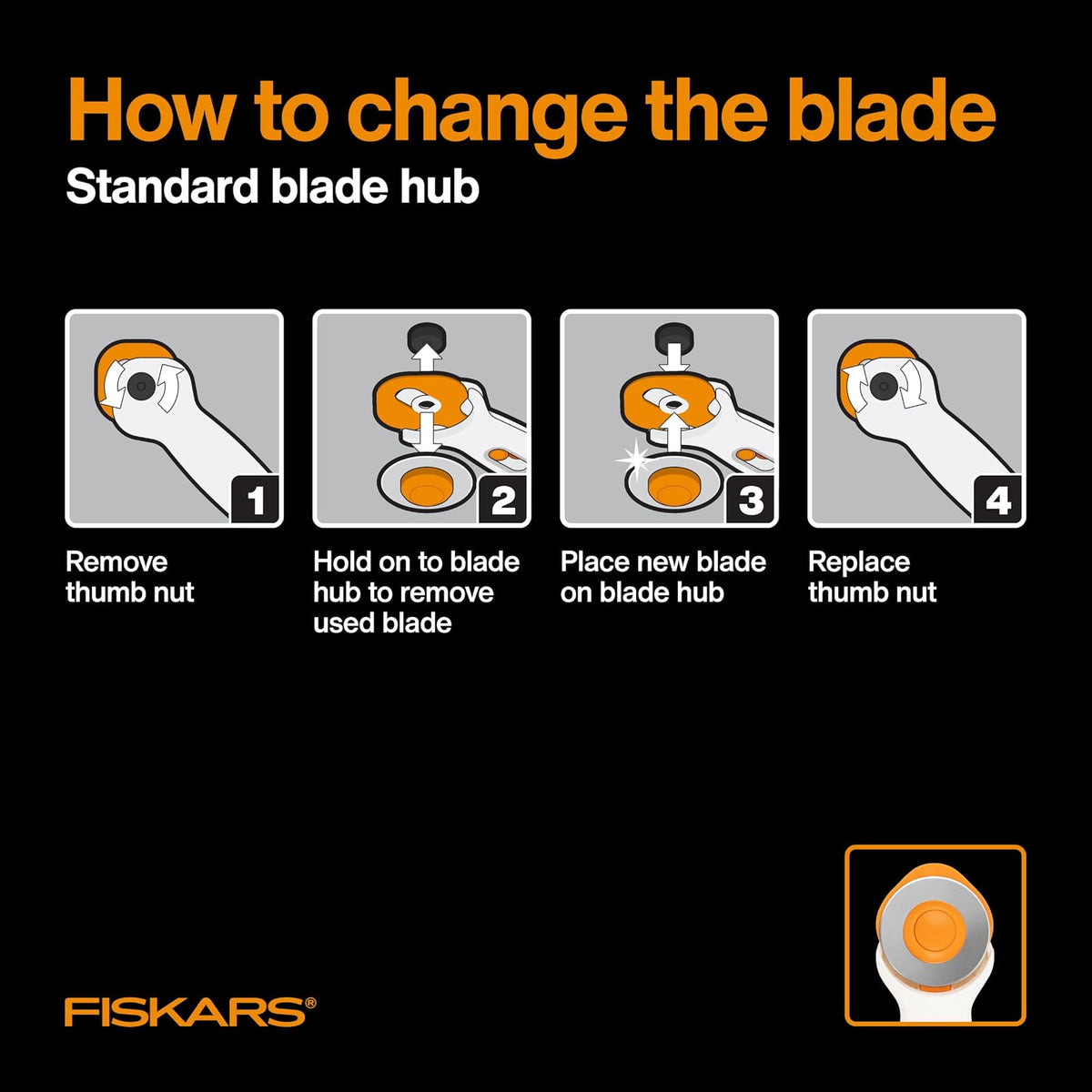 Fiskars - Cortador giratorio de 60 mm para tela con agarre ergonómico y mango cómodo, cortador de tela giratoria de titanio para materiales gruesos, cambio de hoja fácil y seguro, suministros de