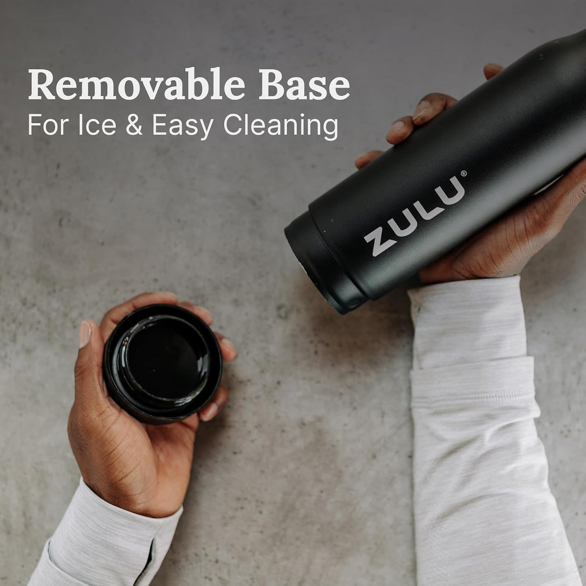 ZULU Ace Botella de agua de acero inoxidable con base extraíble – Tapa a prueba de fugas, boquilla antimicrobiana, 24 oz, color negro