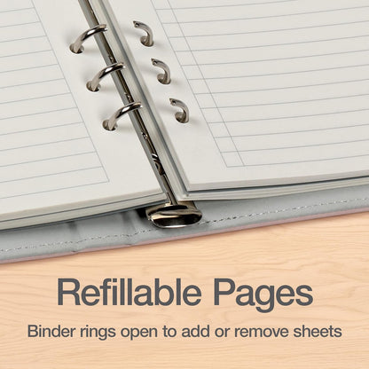 Oxford - Cuaderno profesional de 6 anillas, 7 x 9 pulgadas, cuaderno recargable, papel marfil, 100 hojas, funda de piel sintética rosa rubor (90005)