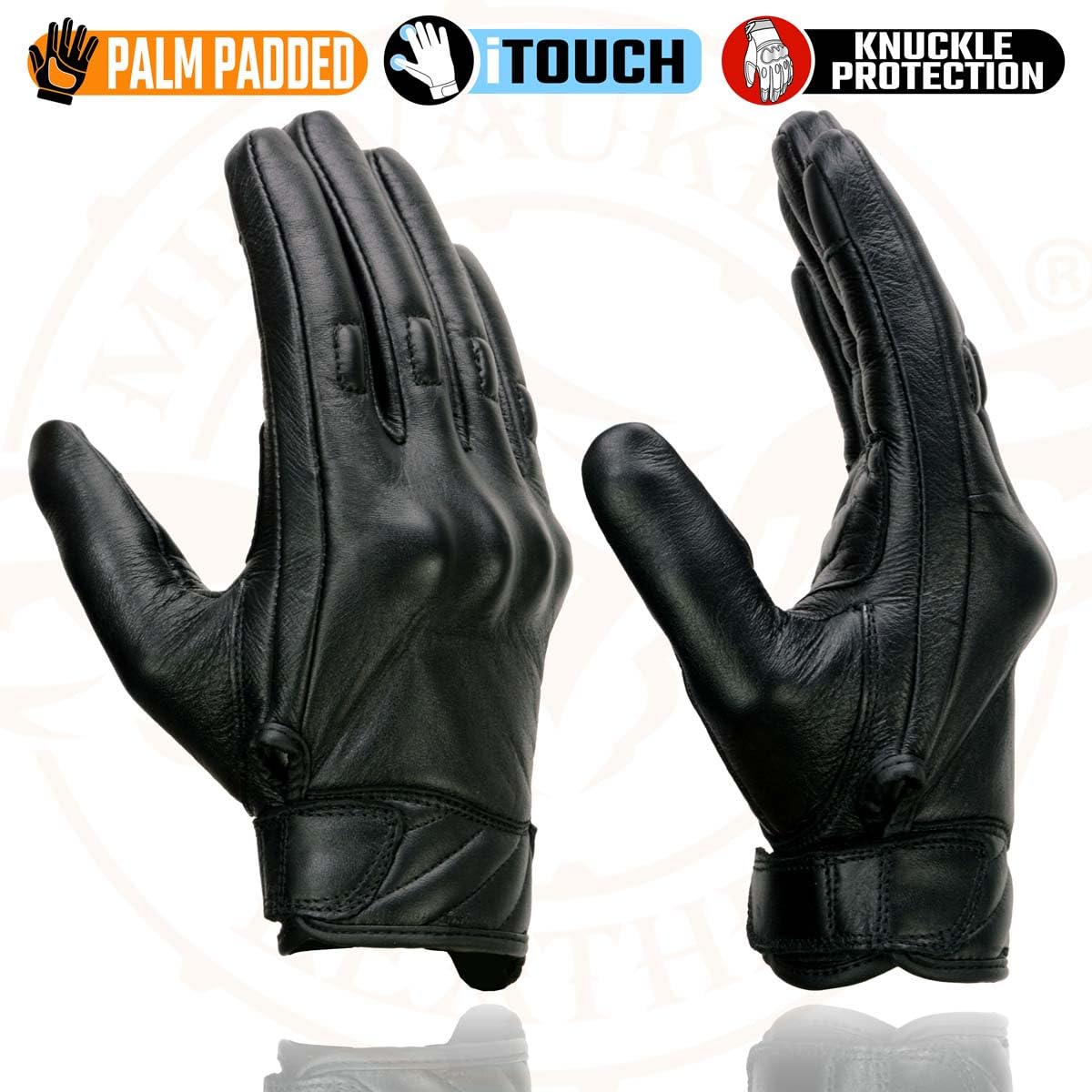 Milwaukee Leather Guantes de Motocicleta de Piel con Nudillos de Gel para Pantalla Táctil, Negro, 4XL, MG7501-BLK-4X