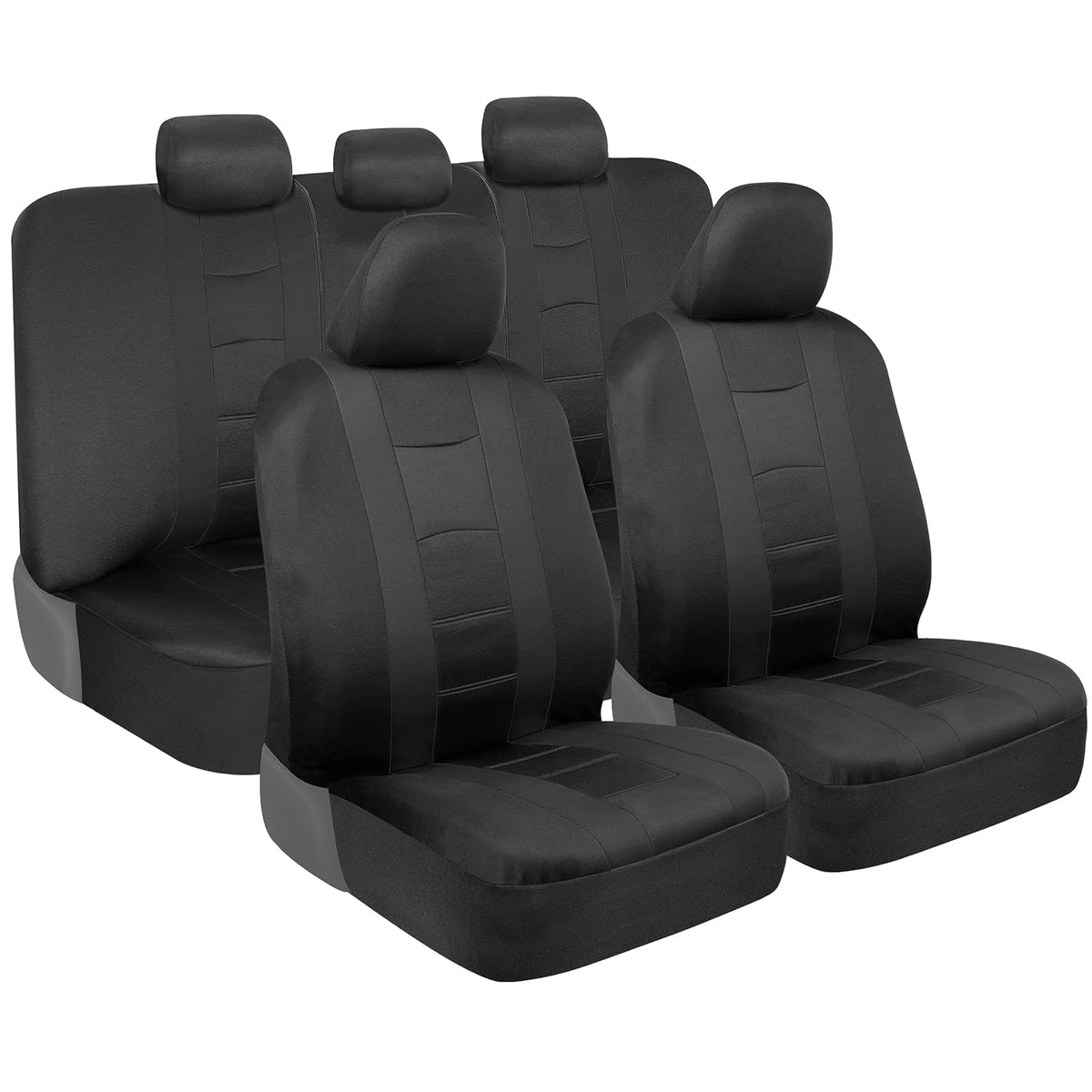 BDK - Juego completo de fundas de asiento de automóvil CarXS Forza negras, fundas para asientos delanteros bicolores con funda de asiento trasero a juego para automóviles, protectores de asiento de automóvil de politela con diseño de banco dividido, fundas pa