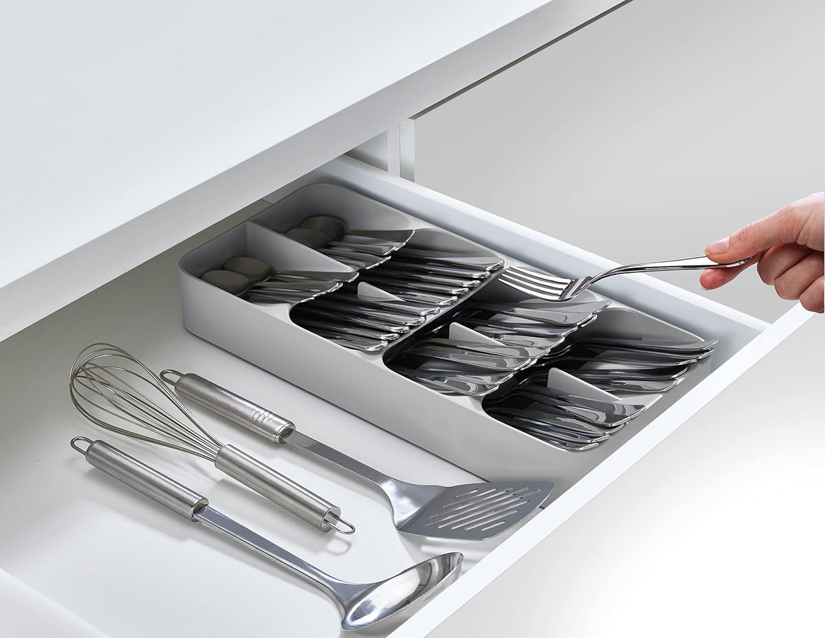 Organizador de cubiertos compacto grande DrawerStore - Gris