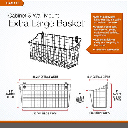 Spectrum Diversified 86376 Vintage Wall Mount Basket, 15" x 5" x 7", Industrial Gray