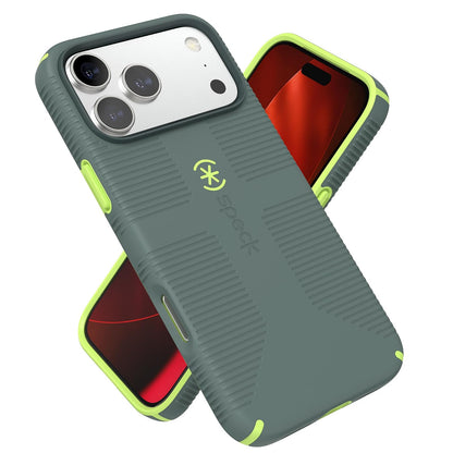 Speck CandyShell Grip Funda para iPhone 17 Compatible con MagSafe - iPhone 17 Pro Max - Neo Drab - Verde Brillante