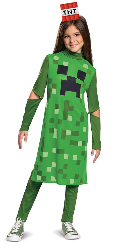 Disfraz de Minecraft Creeper para niña, Verde, M (7-8)