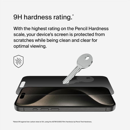 Belkin - Película protectora de vidrio para iPhone 15 Pro, vidrio templado (antiespía, vidrio templado, AGC japonés), antibacteriano, ultrafino de 0,33 mm con kit de instalación fácil OVA149zz