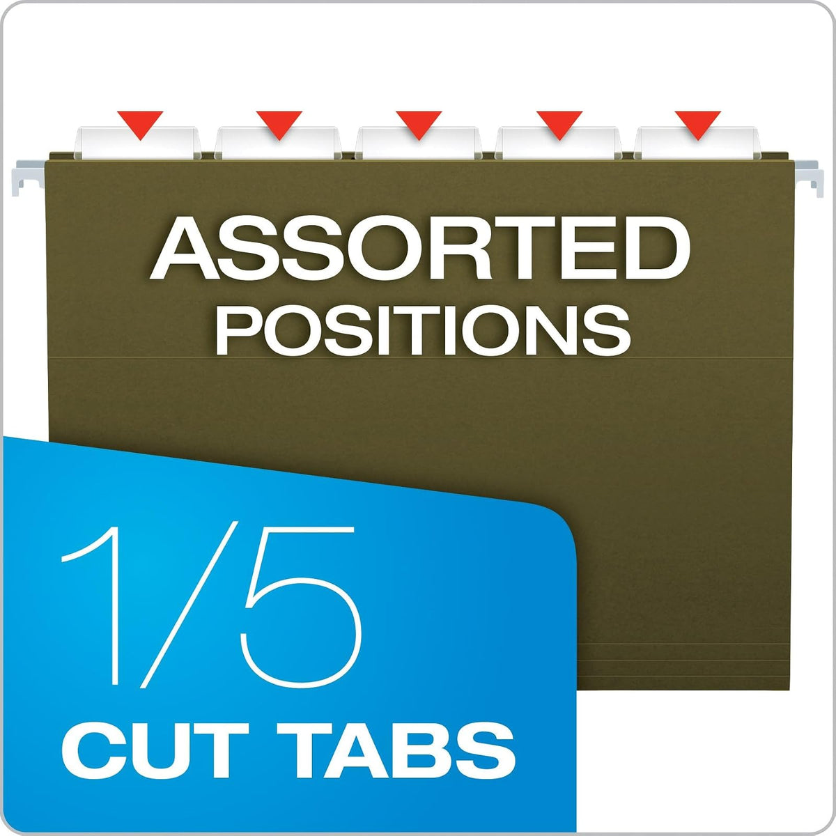 Pendaflex Essentials Hanging Folders, Letter Size, 1/5 Cut Tabs, Standard Green, 25 per Box (81602)