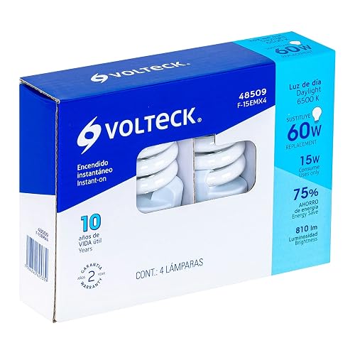 Volteck F-15EMX4, Lámpara 15 W, espiral mini, luz día, T2, en blíster 4 piezas