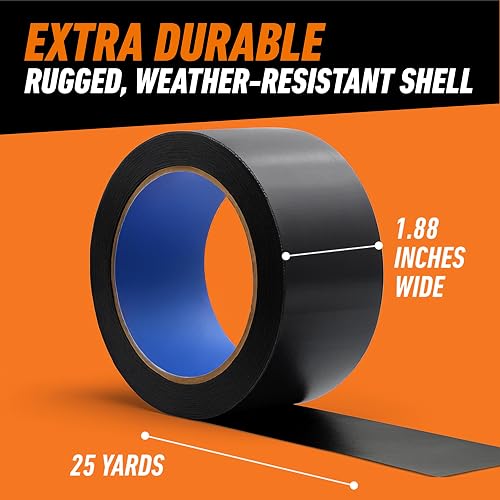 Gorilla Cinta adhesiva impermeable para todo tipo de clima, resistente a los rayos UV y a la temperatura, 1.9 pulgadas x 25 yardas, color negro (paquete de 1)