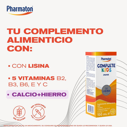 Pharmaton Complete Kids Suplemento Alimenticio en Jarabe, 100 ml. Complementa las Deficiencias de Vitaminas y Minerales en Niños de 4 a 12 años