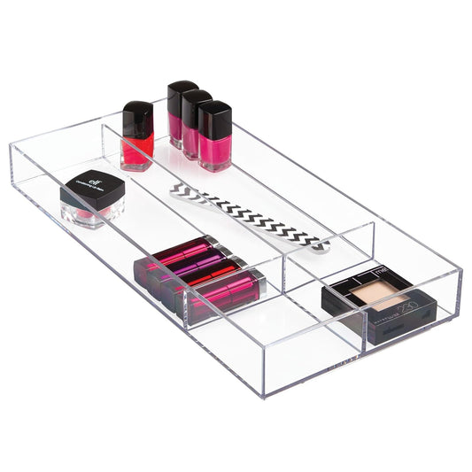 InterDesign 40850 Clarity Cosmetic Drawer Organizer for Vanity Cabinet to Hold Makeup, Beauty Products, Clear, 8 x 16 x 2