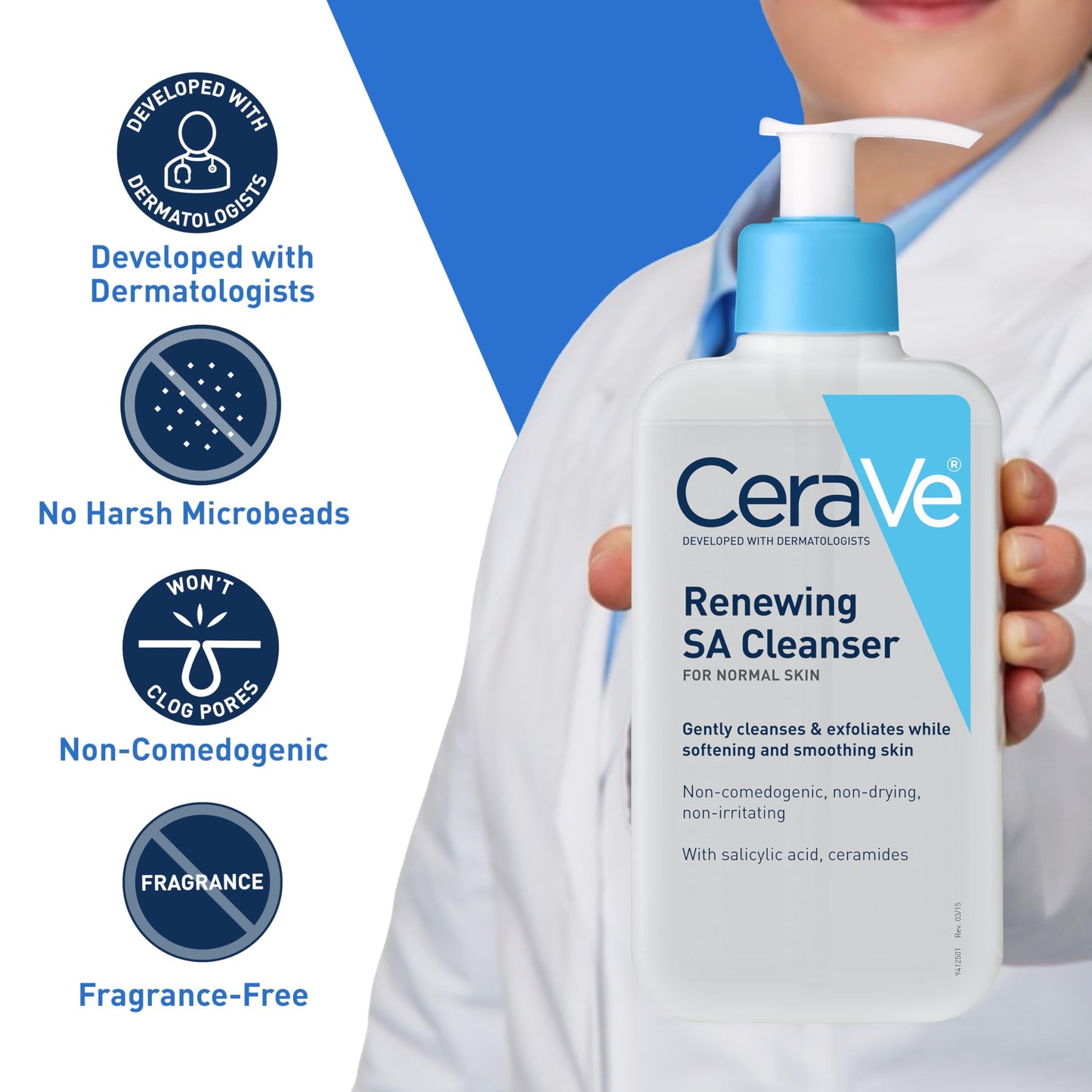CeraVe SA Cleanser | Salicylic Acid Cleanser with Hyaluronic Acid, Niacinamide & Ceramides| BHA Exfoliant for Face | Fragrance Free Non-Comedogenic | 16 Ounce