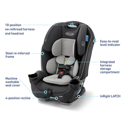 Graco Slimfit 3 en 1 Asiento de automóvil convertible, diseño ultra ahorro de espacio, Darcie 2.0, adecuado para respaldo trasero y delantero, asiento elevador de respaldo alto con reposacabezas de 10