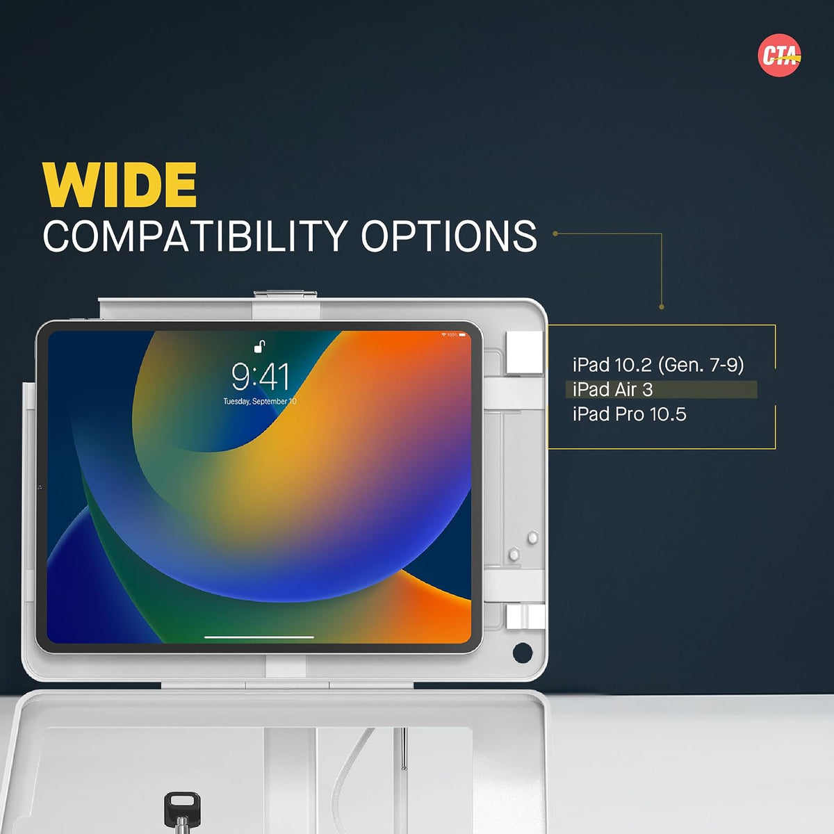 Soporte de quiosco dual - Soporte de seguridad CTA con funda de bloqueo, cable, lápiz óptico y correa - Compatible con conector para auriculares, iPad 7th/8th/9th Gen 10.2", iPad Pro 10.5 (PAD-ASKW10)