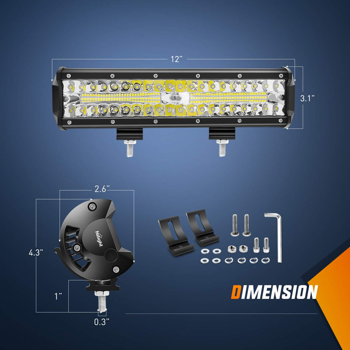 Nilight Juego de Barras de luz LED, 300 W, 300 W, Triple Fila, Foco de inundación, 2 Piezas de 4 Pulgadas 60 W de Triple Fila LED con arnés de cableado para iluminación Todoterreno ATV Barco