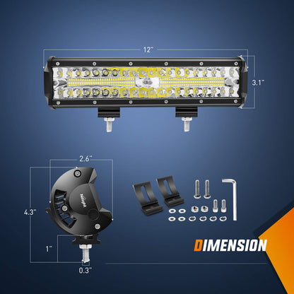 Nilight Barra LED Todoterreno ZH411-A, 12 in, 300 W, Triple Hilera, 30000 LM, con Arnés 16 AWG