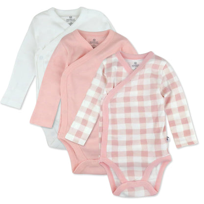 HonestBaby Paquete de 3 Enterizos de Manga Larga con Cierre Lateral, Algodón Orgánico - Cuadros de búfalo pintado con piel - Recién Nacido