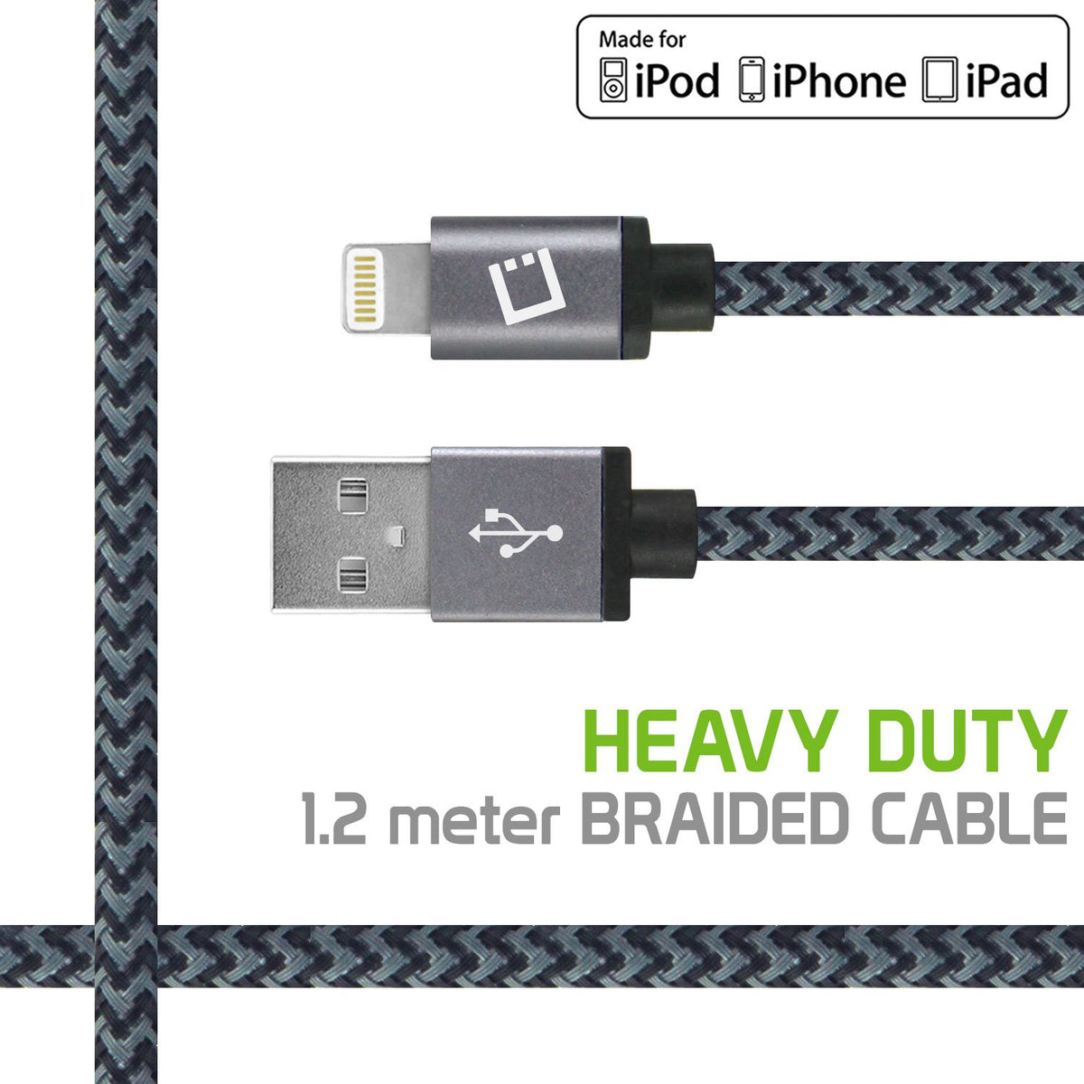 Cellet Cable de Datos y Carga con Conector Lightning a USB, 8 Pines, Autorizado por Apple, 1.2 m de Largo, Color Negro