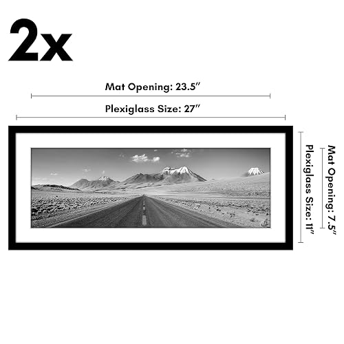 Americanflat - Marco de fotos de 11 x 27 pulgadas con plexiglás pulido, juego de 2 unidades, uso como marco de 8 x 24 pulgadas con tapete o visualización de 11 x 27 pulgadas sin tapete – Colección