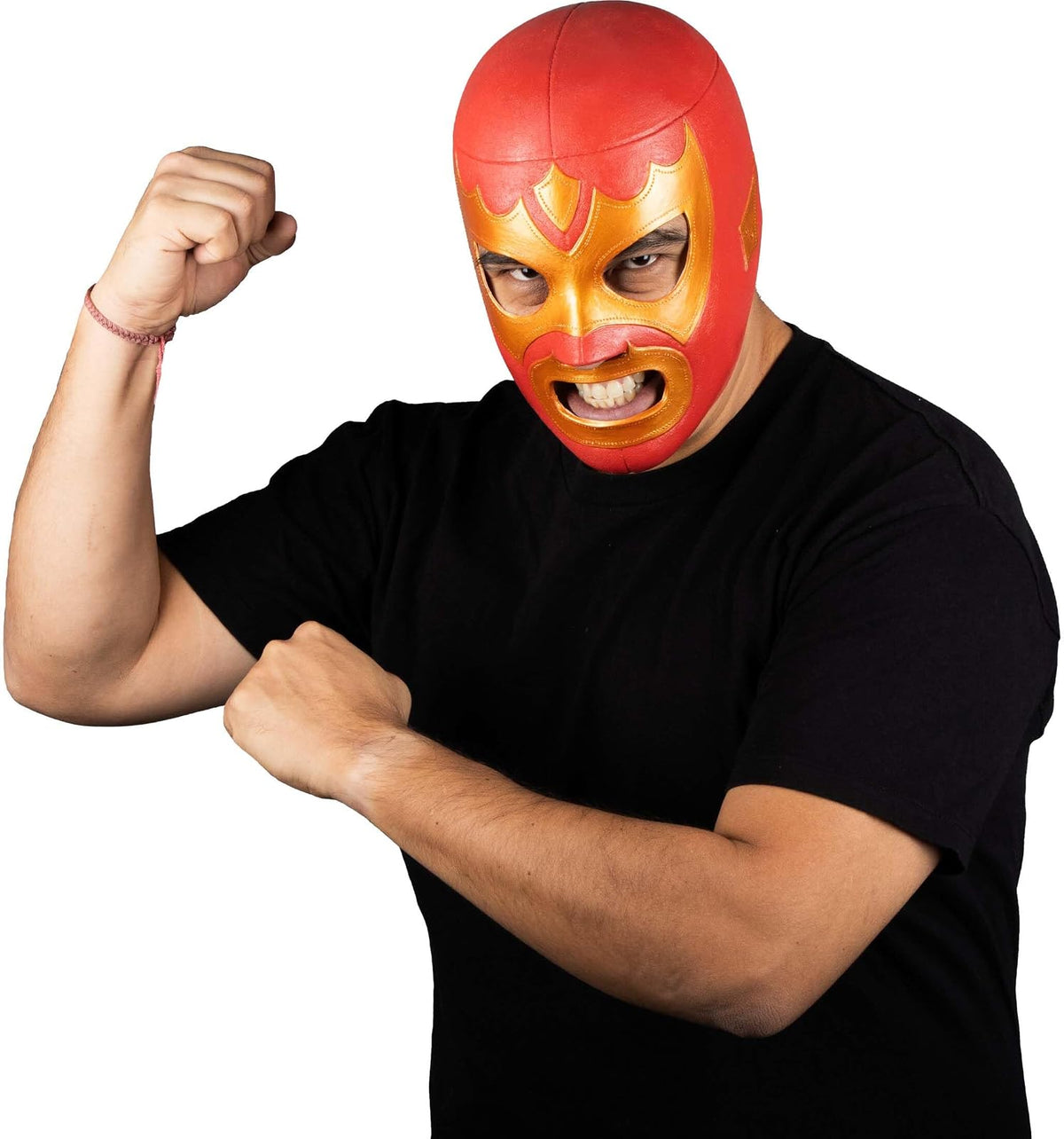 REV Máscara De Luchador Mexicano Guerrero Escarlata Para Adulto, Diseño Rojo Y Dorado Enmascarado De Lucha Libre, Ideal Para Halloween, Eventos Deportivos, Cosplay, Porras Y Partidos